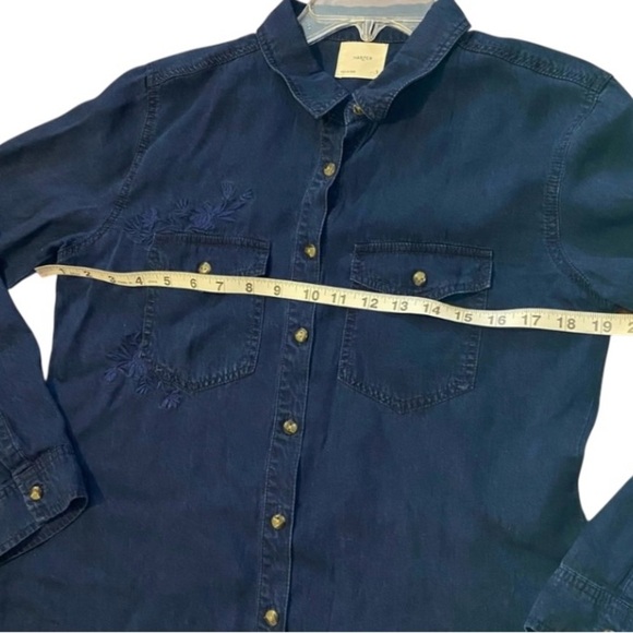 Harper Women’s Blue Western Embroidered Denim Button-Up Shirt - Picture 12 of 14